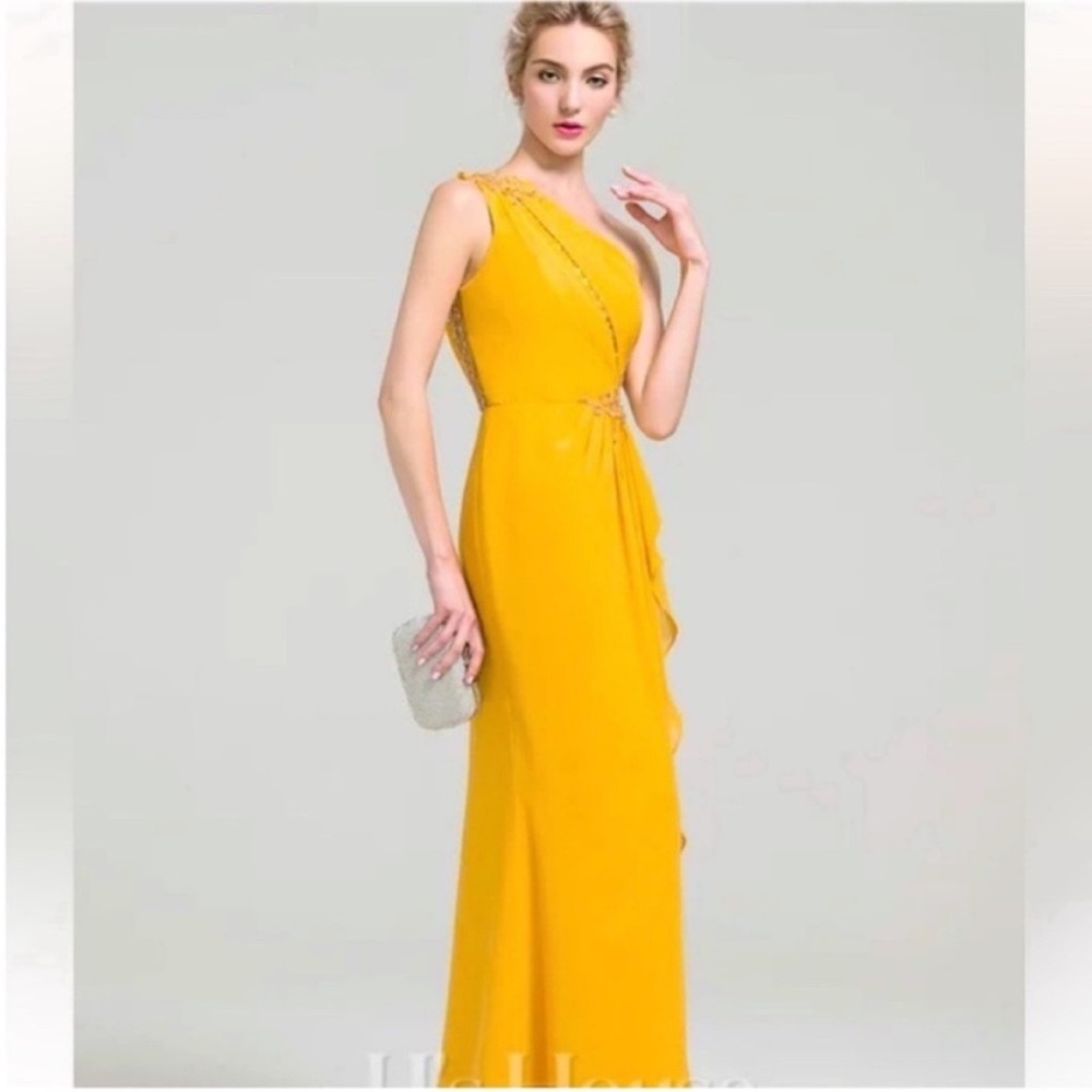JJs House Yellow One-Shoulder Evening Gown Size 2